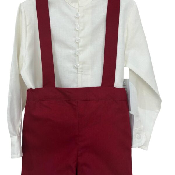 Conjunto camisa y peto básico niño de ceremonia y arras burdeos de EVA MARTÍNEZ